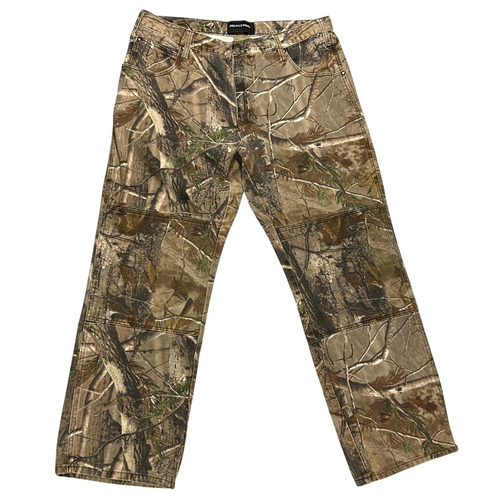 Realtree Double Knee‎ Camo Pants Mens 36x30 Cotton Woodland Hunting Outdoor